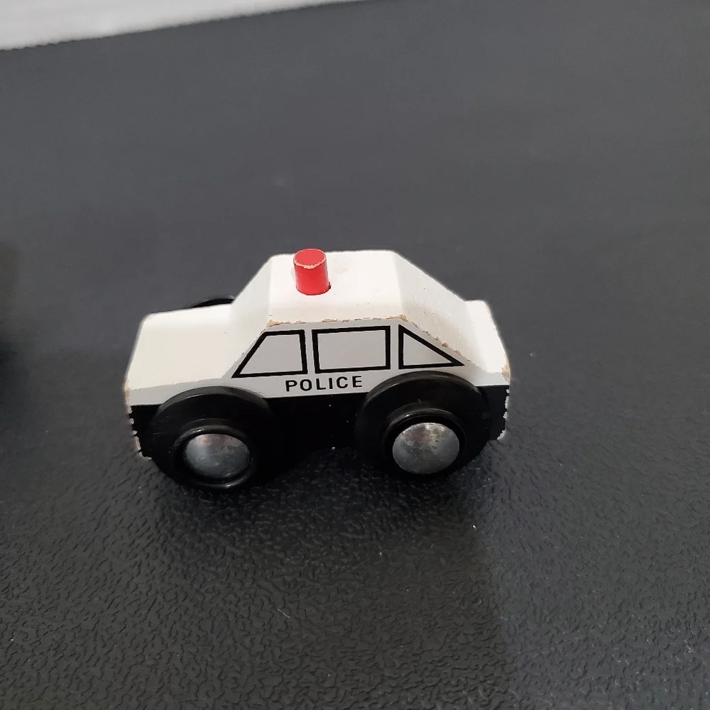 Wood Blue Van Car Truck & Police Car Toy figures rolling wheels play L👀K